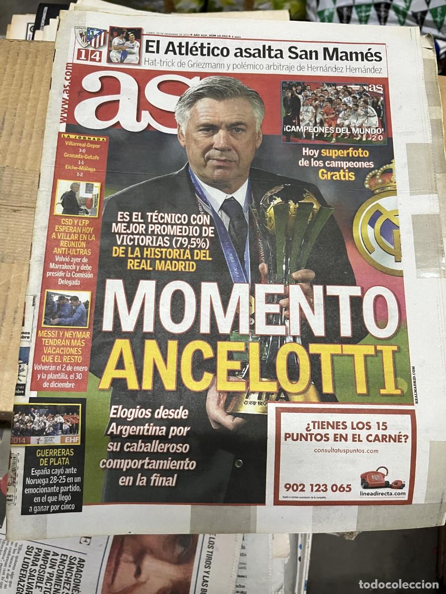Coleccionismo deportivo: AS (22-12-2014) ANCELOTTI CAMPEONES DEL MUNDO REAL MADRID ATHLETIC BILBAO 1-4 ATLETICO MADRID