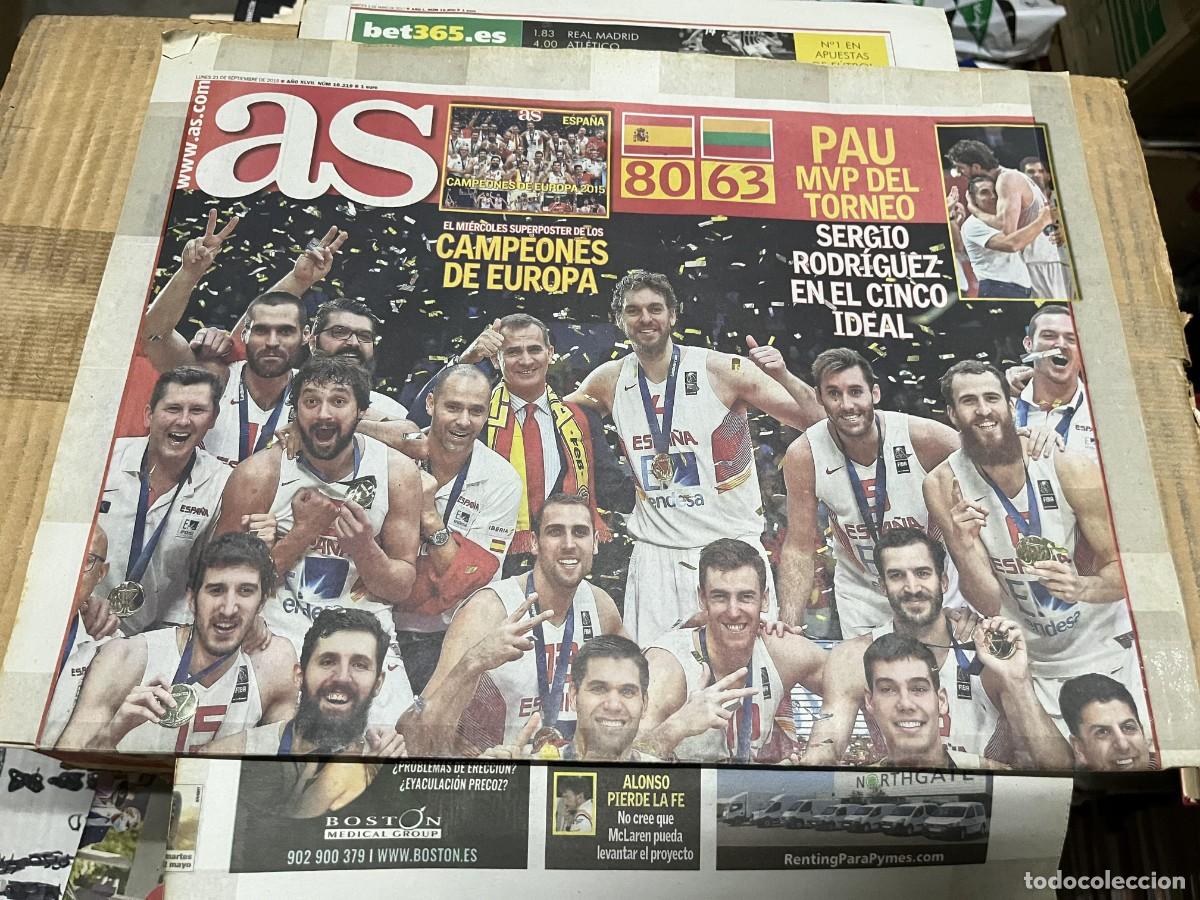 Coleccionismo deportivo: AS (21-9-2015) BALONCESTO CAMPEONES DE EUROPA ESPA&Ntilde;A 80-63 LITUANIA PAU GASOL