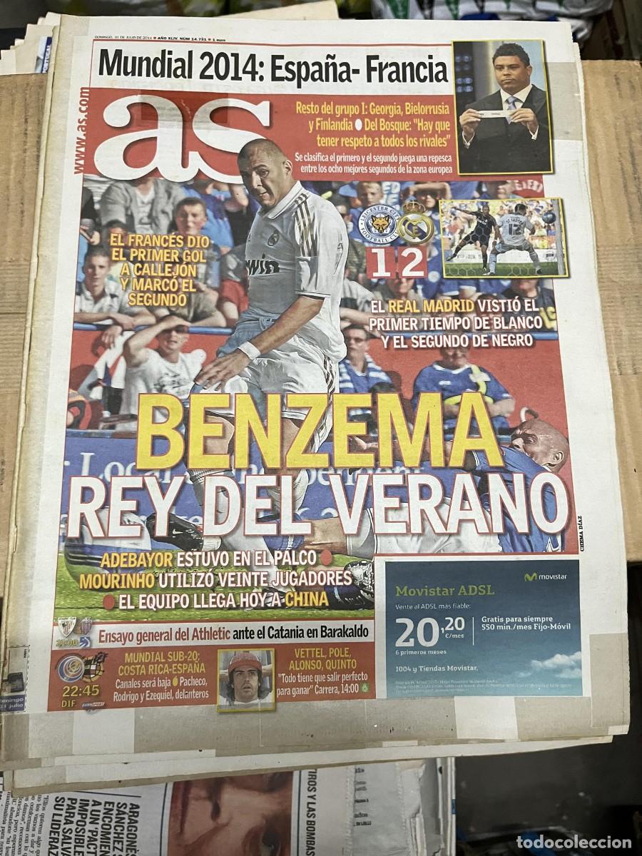 Coleccionismo deportivo: AS (31-7-2011) LEICESTER CITY 1-2 REAL MADRID BENZEMA RONALDO NAZARIO ESPA&Ntilde;A FRANCIA VETTEL