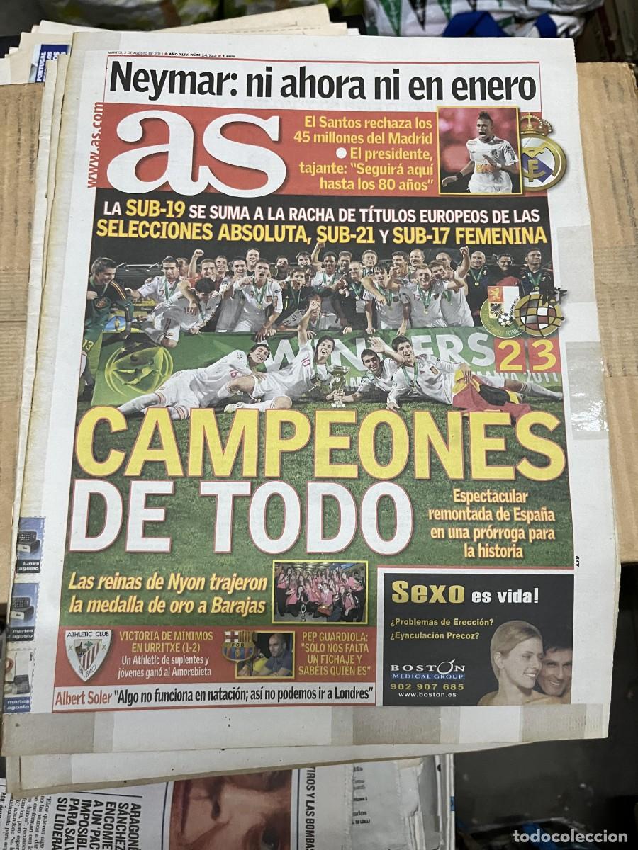 Coleccionismo deportivo: AS (2-8-2011) NEYMAR SUB-19 CAMPEONES DE EUROPA ESPA&Ntilde;A 3-2 RUMANIA