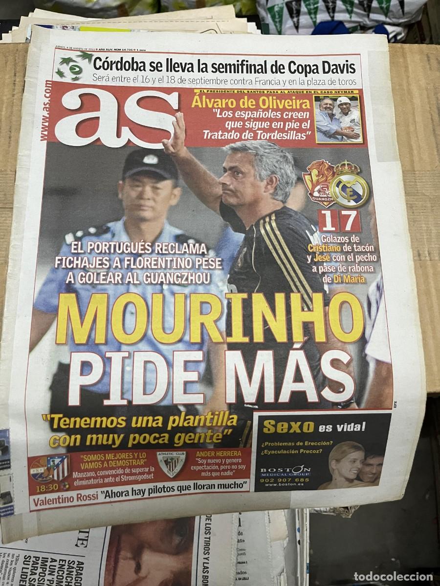 Coleccionismo deportivo: AS (4-8-2011) MOURINHO GUANGZHOU EVERGRANDE 1-7 REAL MADRID ALVARO DE OLIVEIRA SANTOS NEYMAR
