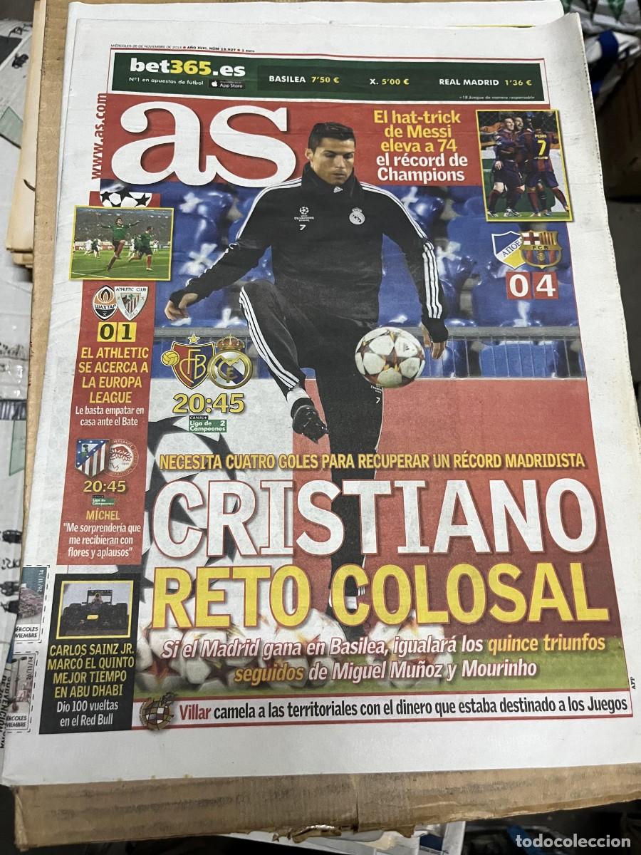 Coleccionismo deportivo: AS (26-11-2014) CRISTIANO RONALDO HAT TRICK MESSI APOEL 0-4 BARCELONA ATLETICO OLYMPIACOS