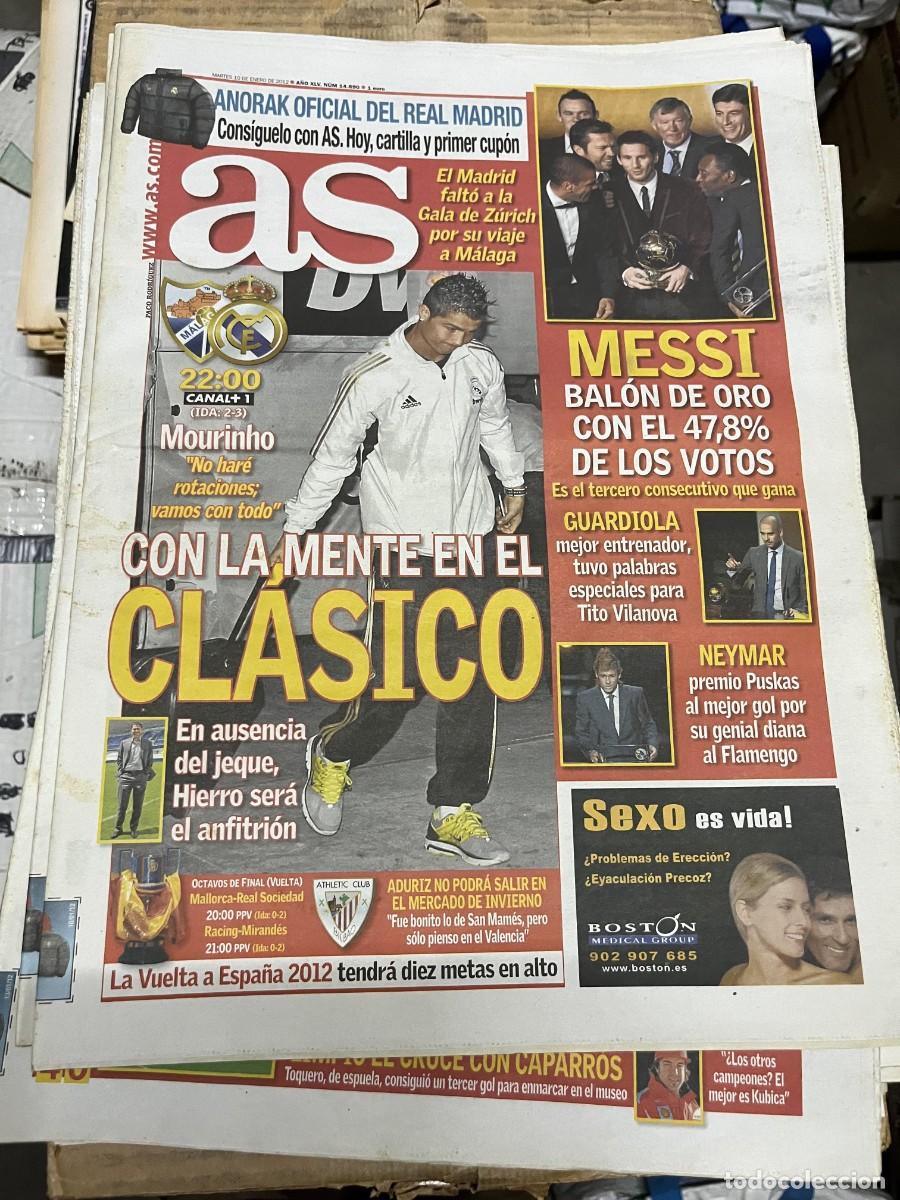 Coleccionismo deportivo: AS (10-1-2012) CAMPEON TERCER BALON DE ORO LIONEL MESSI BARCELONA MALAGA REAL MADRID