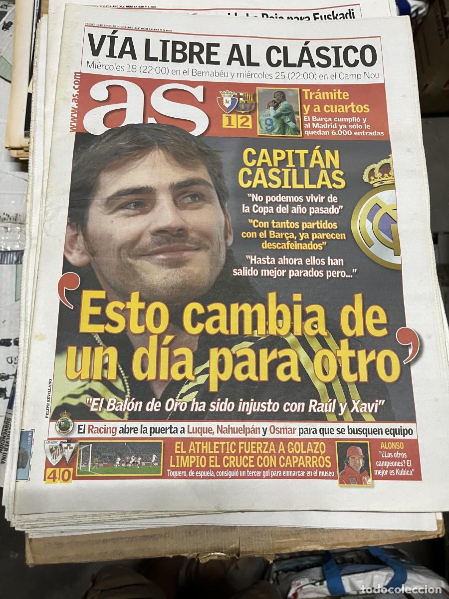 Coleccionismo deportivo: AS (13-1-2012) COPA REY OSASUNA 1-2 BARCELONA IKER CASILLAS ATHLETIC BILBAO 4-0 ALBACETE