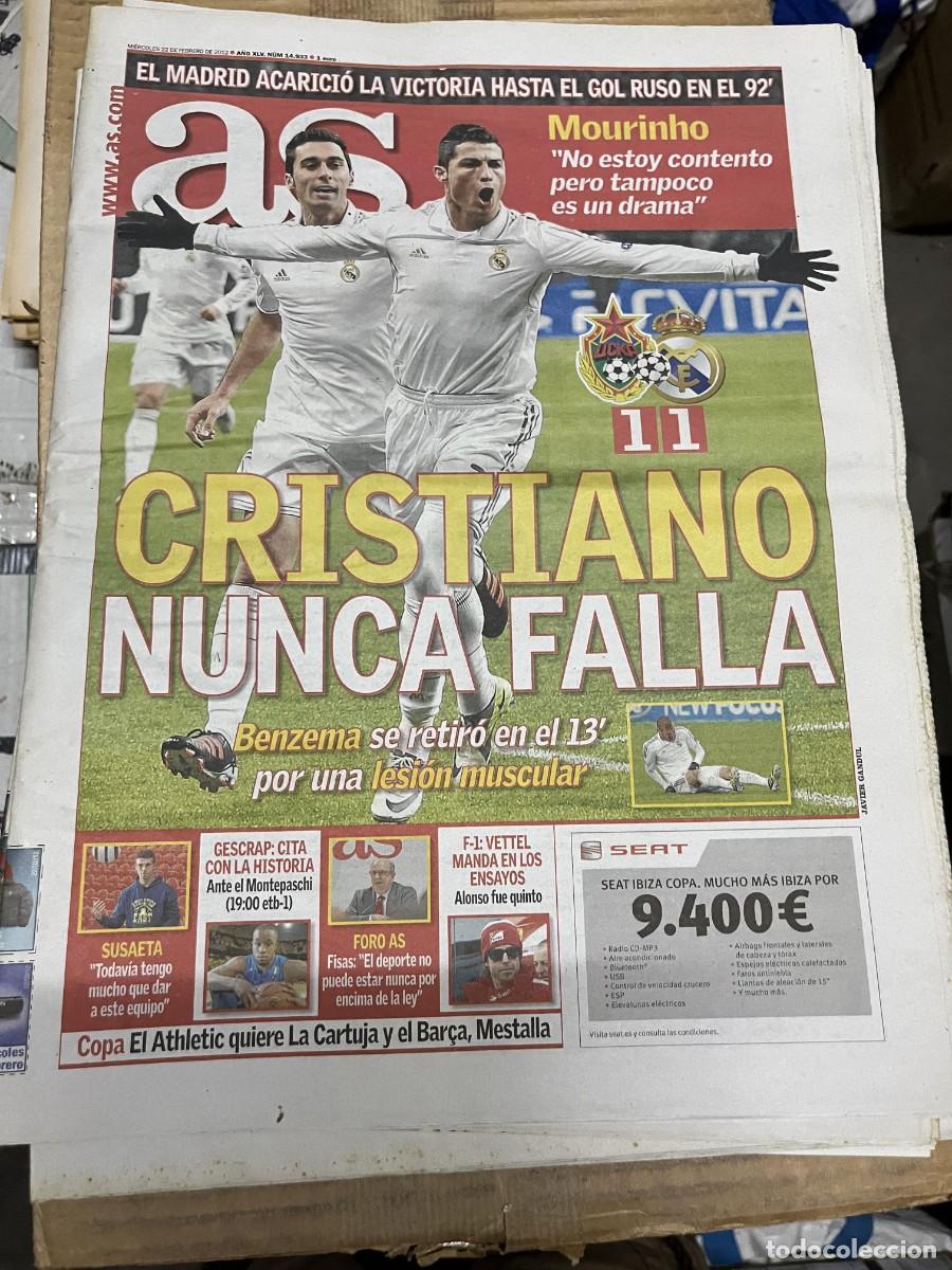 Coleccionismo deportivo: AS (22-2-2012) CSKA MOSCU 1-1 REAL MADRID CRISTIANO RONALDO MOURINHO