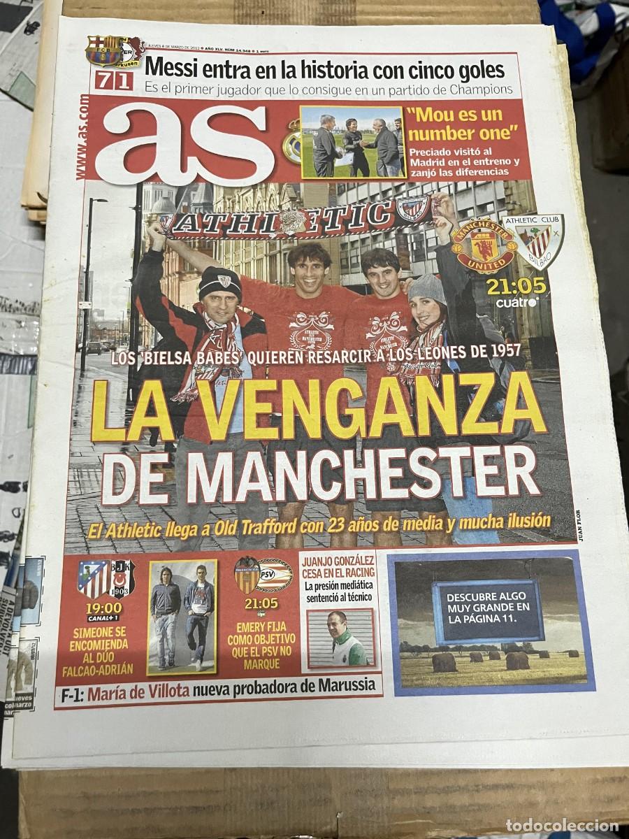 Coleccionismo deportivo: AS (8-3-2012) HOY MANCHESTER UNITED ATHLETIC BILBAO RECORD MESSI BARCELONA 7-1 BAYER LEVERKUSEN