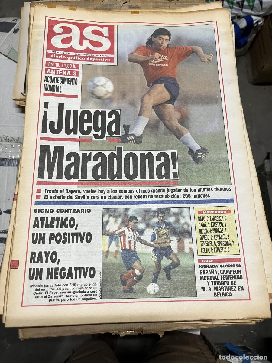 Coleccionismo deportivo: AS (28-9-1992) HOY DEBUT PRESENTACION DIEGO ARMANDO MARADONA SEVILLA BAYERN MUNCHEN