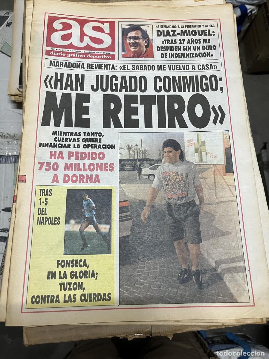 Coleccionismo deportivo: AS (18-9-1992) MARADONA NAPOLES SEVILLA DESPIDO DIAZ MIGUEL BALONCESTO CSD FEDERACION FONSECA