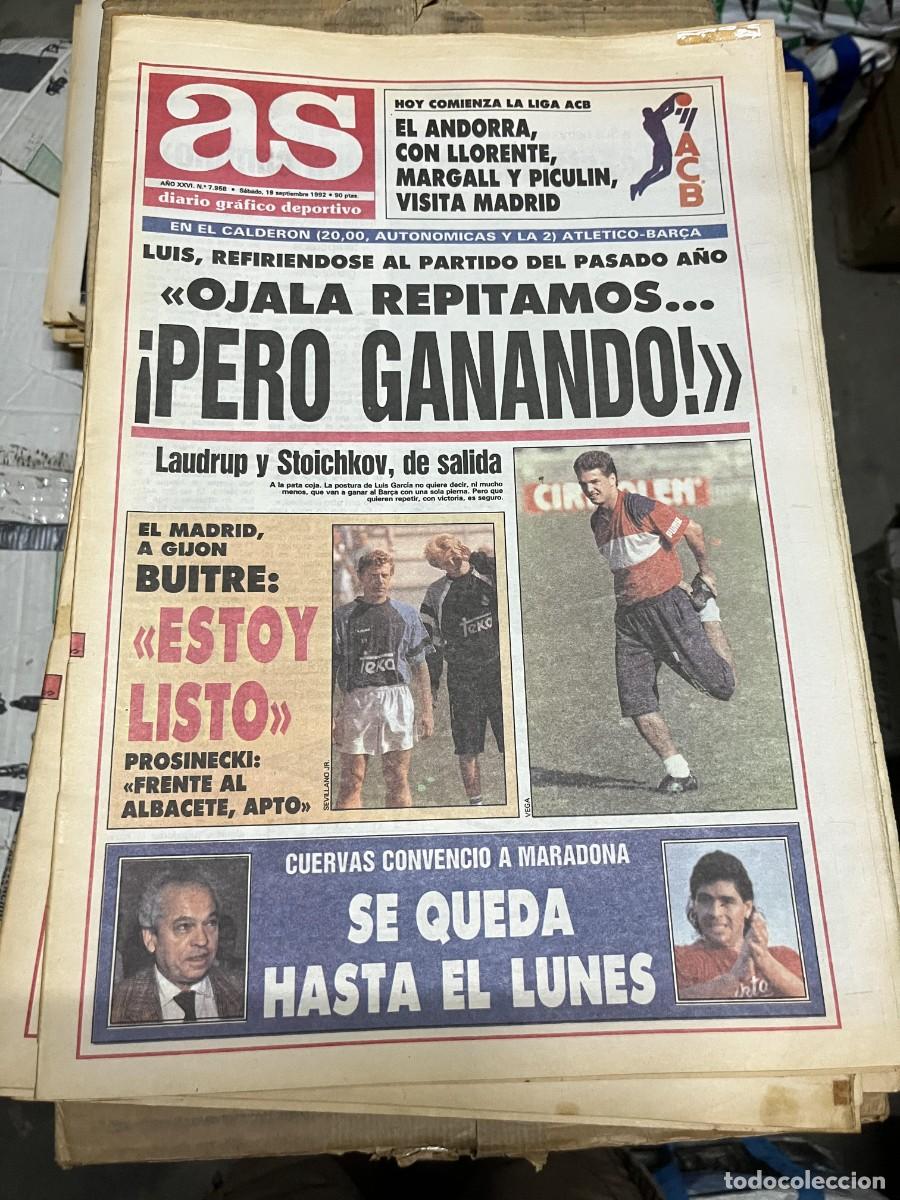 Coleccionismo deportivo: AS (19-9-1992)BALONCESTO EXTRA ACB LAUDRUP STOICHKOV LUIS GARCIA BUTRAGUE&Ntilde;O CUERVAS MARADONA SEVILLA
