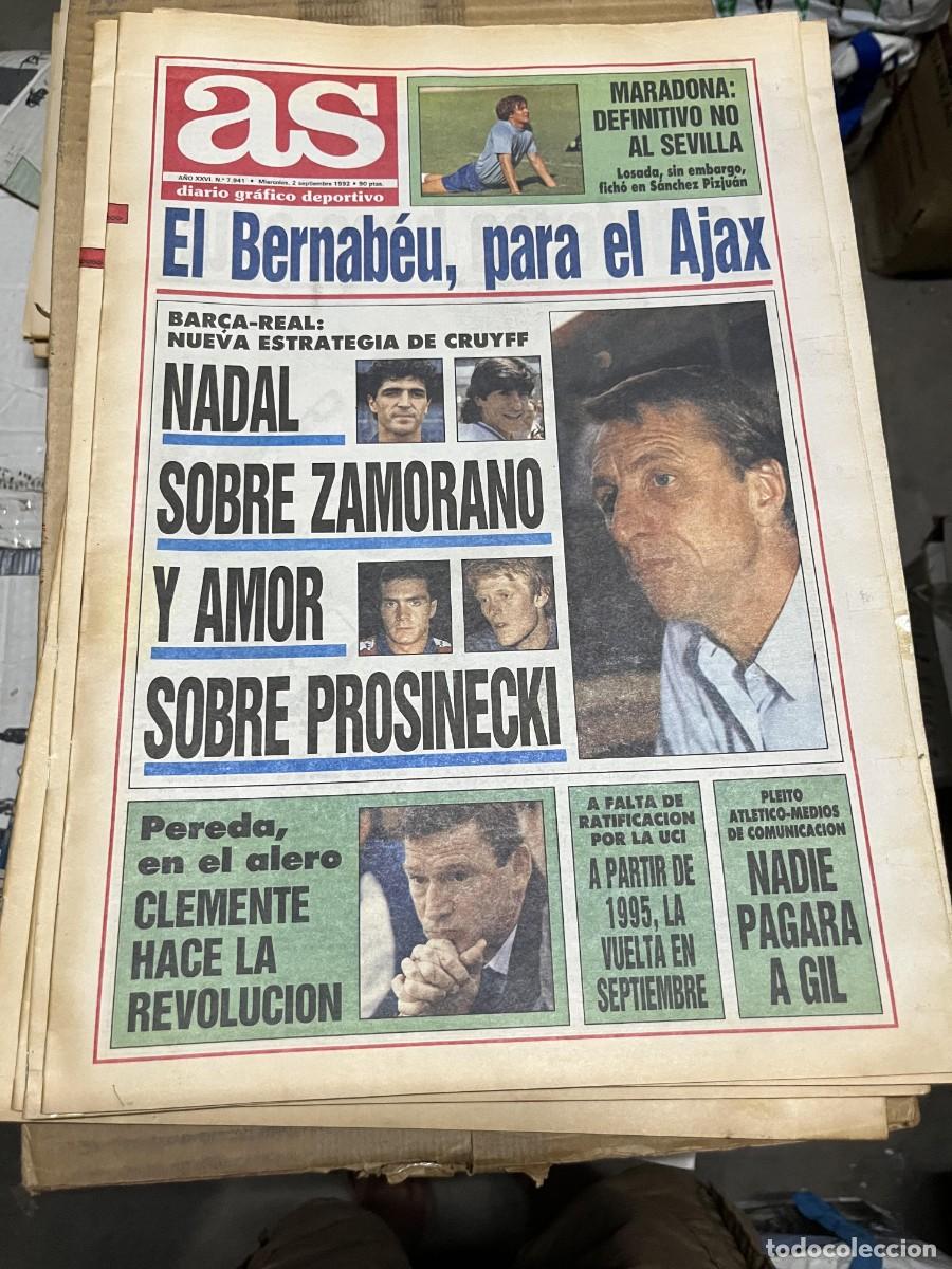 Coleccionismo deportivo: AS (2-9-1992) MARADONA SEVILLA AJAX BARCELONA AGENDA REAL MADRID NADAL ZAMORANO CRUYFF CLEMENTE