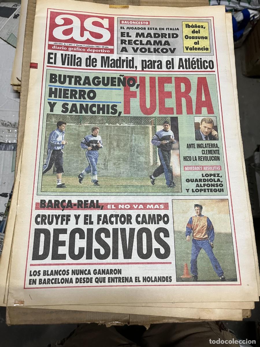 Coleccionismo deportivo: AS (4-9-1992) AGENDA RAYO VALLECANO MUERTE SANGCHILI BOXEO CAMPEON VILLA MADRID ATLETICO