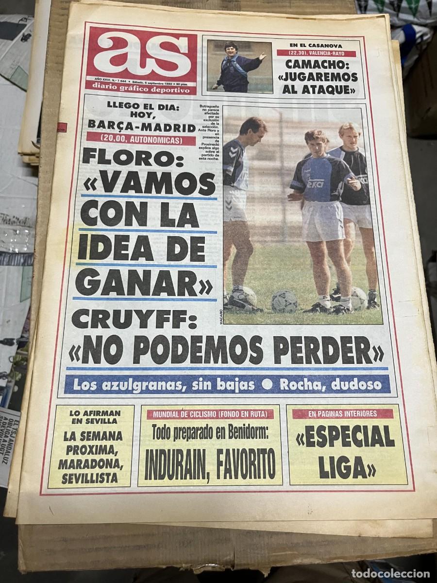 Coleccionismo deportivo: AS (5-9-1992) HOY BARCELONA REAL MADRID BENITO FLORO CRUYFF BEBETO VALENCIA RAYO EXTRA LIGA