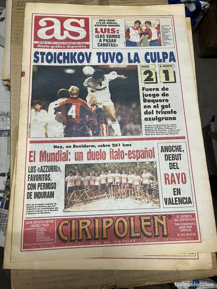 Coleccionismo deportivo: AS (6-9-1992) BARCELONA 2-1 REAL MADRID STOICHKOV HOY ATLETICO TENERIFE MUNDIAL CICLISMO