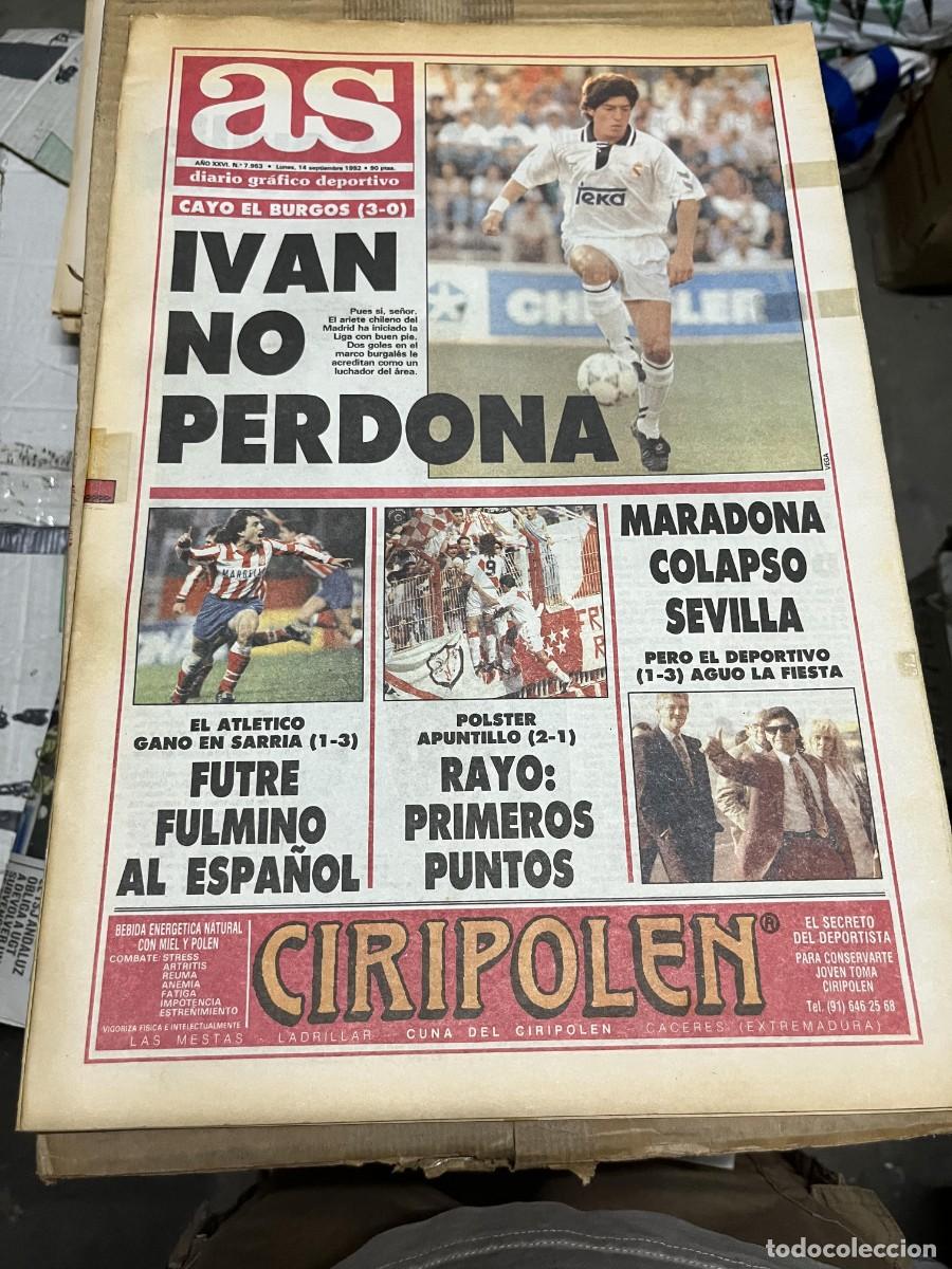 Sports collectibles: AS (14-9-1992) ZAMORANO REAL MADRID 3-0 BURGOS RECIBIMIENTO EN SEVILLA MARADONA FUTRE