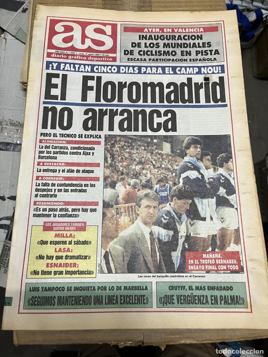 Coleccionismo deportivo: AS (31-8-1992) BENITO FLORO REAL MADRID MILLA LASA ESNAIDER MARBELLA ATLETICO MADRID