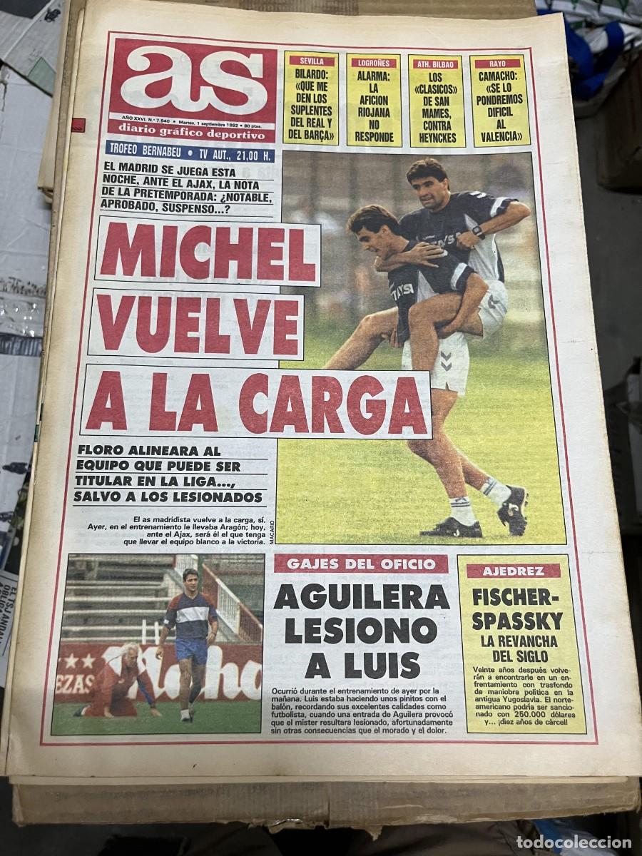 Coleccionismo deportivo: AS (1-9-1992) REAL MADRID MICHEL AGUILERA ATLETICO MADRID FISCHER SPASSKY AJEDREZ