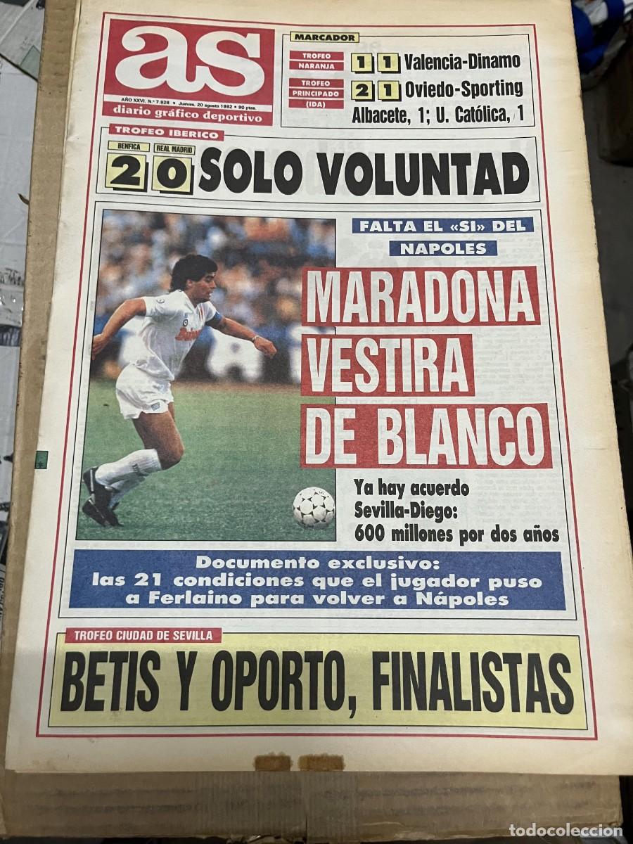 Coleccionismo deportivo: AS (20-8-1992) FICHAJE MARADONA TROFEO IBERICO BENFICA 2-0 REAL MADRID MARADONA LARRY BIRD