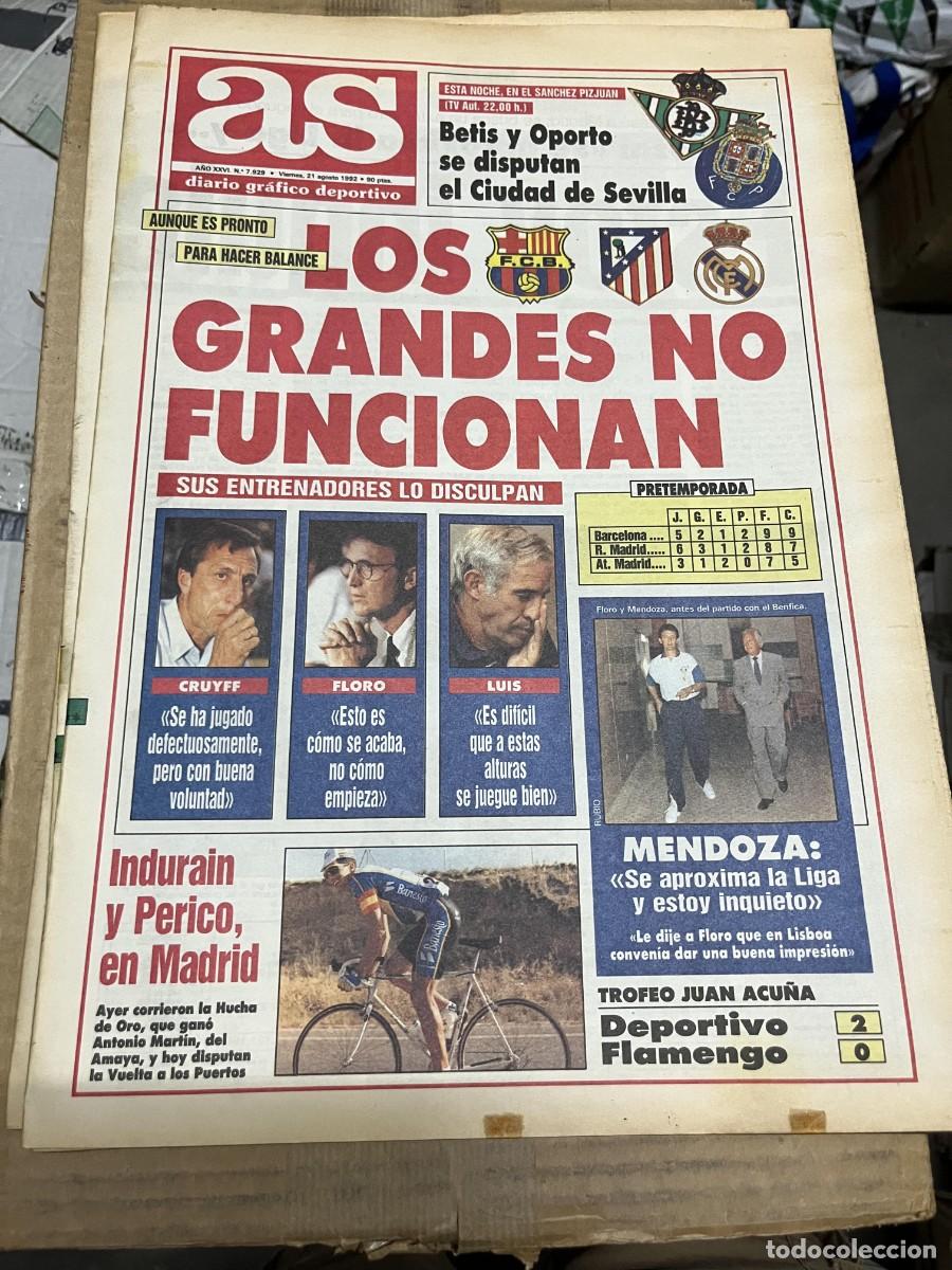 Coleccionismo deportivo: AS (21-8-1992) BEBETO DEPORTIVO CORU&Ntilde;A ARSENIO IGLESIAS ATLETICO REAL MADRID BETIS OPORTO