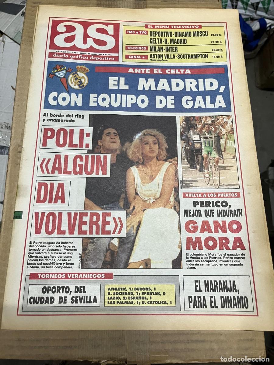 Coleccionismo deportivo: AS (22-8-1992) POLI DIAZ CELTA VIGO REAL MADRID DEPORTIVO DINAMO MOSCU PERICO DELGADO MORA