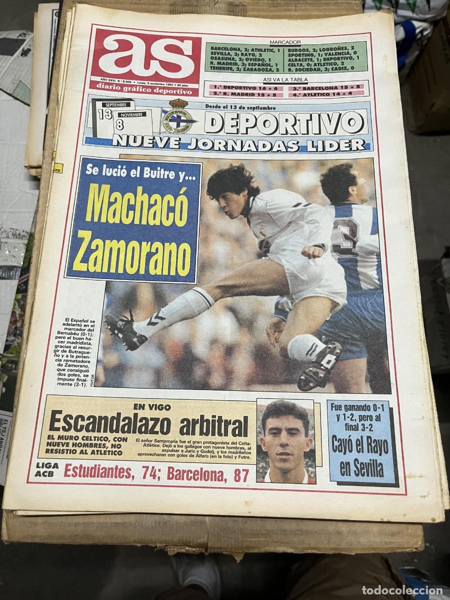 Coleccionismo deportivo: AS (9-11-1992) LIDER DEPORTIVO CORU&Ntilde;A ZAMORANO JORNADA LIGA SEVILLA 3-2 RAYO ALFARO ATLETICO MADRID