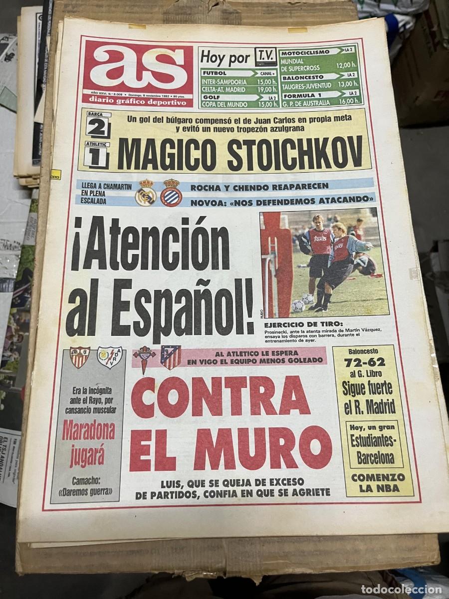 Coleccionismo deportivo: AS (8-11-1992) BARCELONA 2-1 ATHLETIC BILBAO REAL MADRID ESPANYOL PROSINECKI CELTA ATLETICO MARADONA