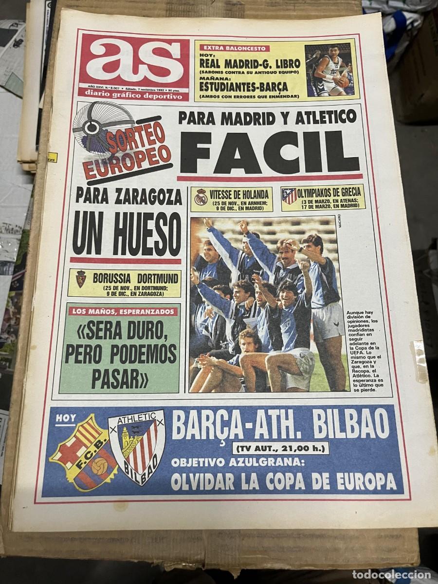 Coleccionismo deportivo: AS (7-11-1992) VITESSE REAL MADRID ATLETICO MADRID OLYMPIACOS ZARAGOZA BORUSSIA DORTMUND BARCELONA