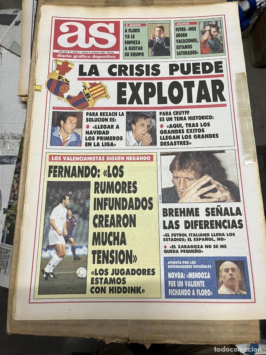 Coleccionismo deportivo: AS (6-11-1992) BARCELONA FERNANDO VALENCIA BREHME NOVOA REXACH CRUYFF
