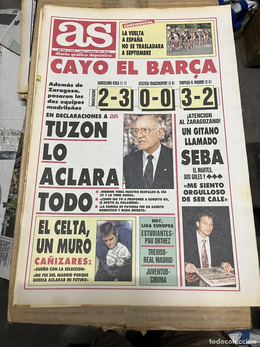 Coleccionismo deportivo: AS (5-11-1992) BARCELONA 2-3 CSKA MOSCU ATLETICO 0-0 TRABZONSPOR TORPEDO 3-2 REAL MADRID TUZON SEBA