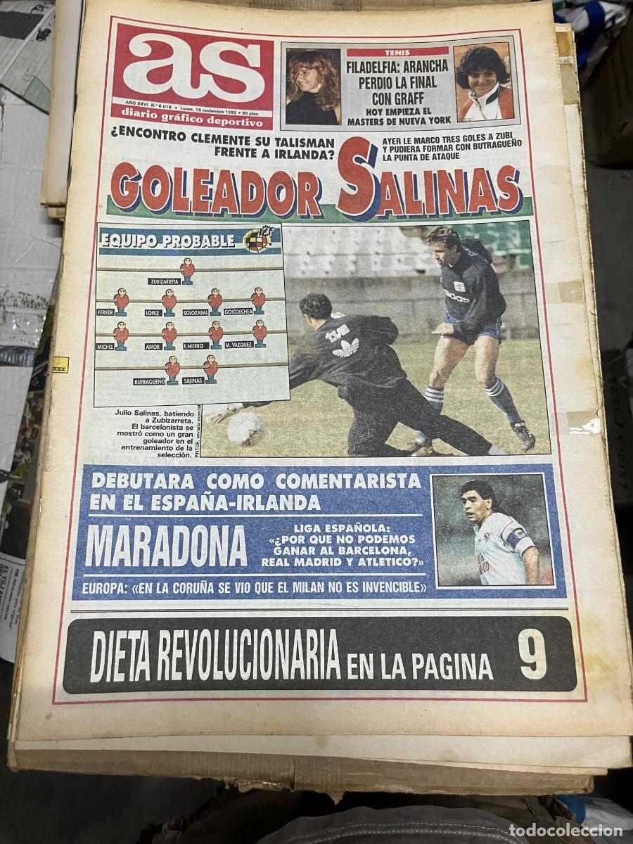 Coleccionismo deportivo: AS (16-11-1992) SELECCION ESPA&Ntilde;OLA ESPA&Ntilde;A EIRE IRLANDA JULIO SALINAS STEFFI GRAF MARADONA