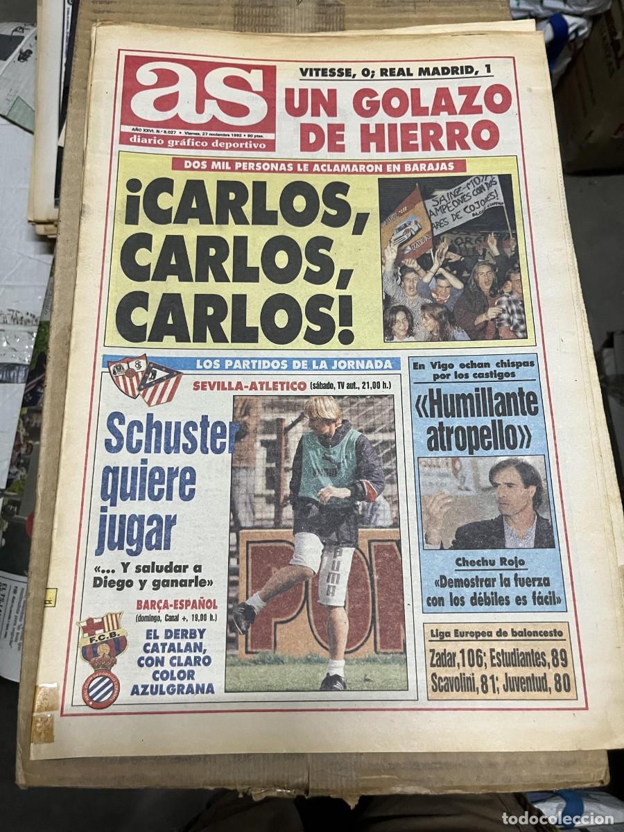 Coleccionismo deportivo: AS (27-11-1992)RECIBIMIENTO CARLOS SAINZ VITESSE 0-1 REAL MADRID HIERRO SEVILLA ATLETICO CHECHU ROJO