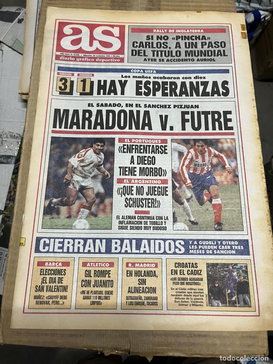 Coleccionismo deportivo: AS (25-11-1992)MUNDIAL CARLOS SAINZ UEFA BORUSSIA 3-1 ZARAGOZA FUTRE MARADONA CIERRE BALAIDOS CADIZ