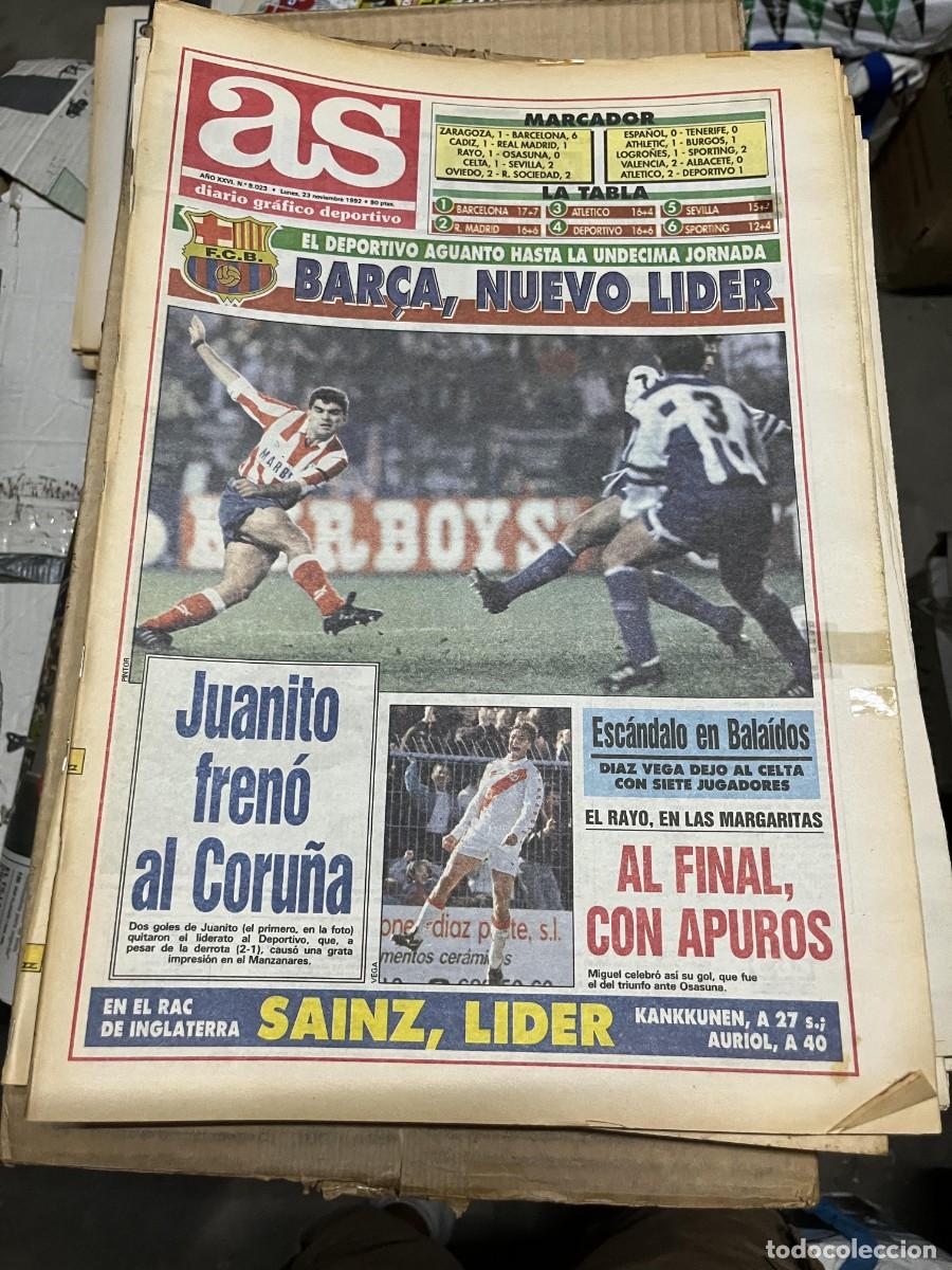 Coleccionismo deportivo: AS (23-11-1992) LIDER BARCELONA JUANITO RAYO DEPORTIVO CORU&Ntilde;A ESCANDALO BALAIDOS CELTA CARLOS SAINZ