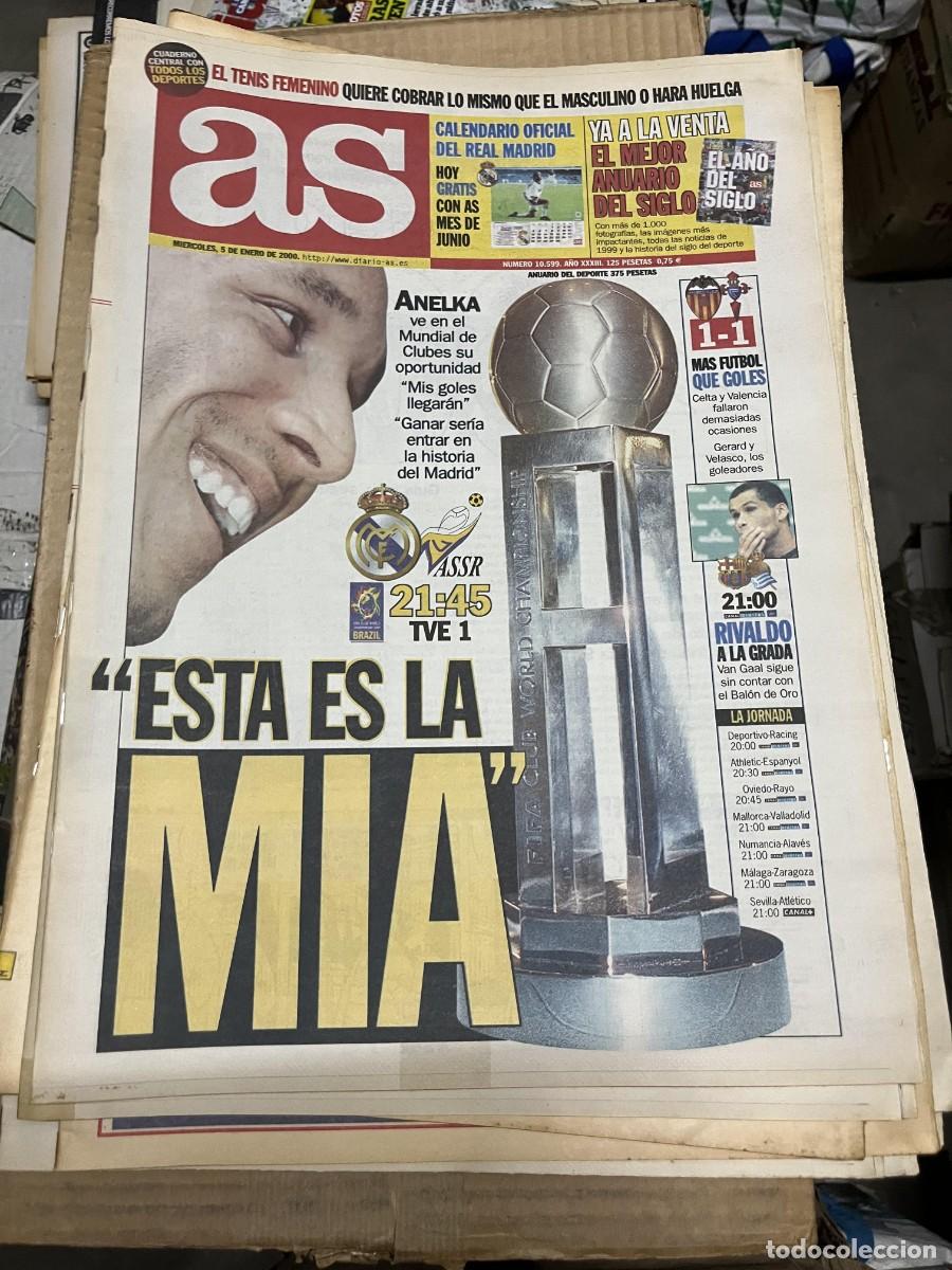 Coleccionismo deportivo: AS (5-1-2000) ANELKA REAL MADRID NASSR FINAL INTERCONTINENTAL VALENCIA 1-1 CELTA RIVALDO MARADONA