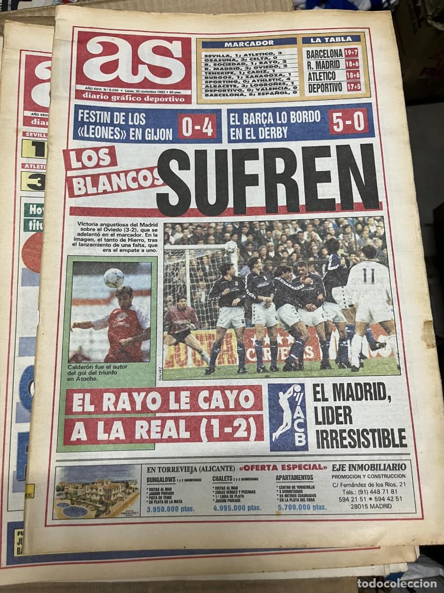 Coleccionismo deportivo: AS(30-11-1992)GIJON 0-4 ATHLETIC BILBAO BARCELONA 5-0 ESPANYOL REAL SOCIEDAD 1-2 RAYO MARADONA FUTRE