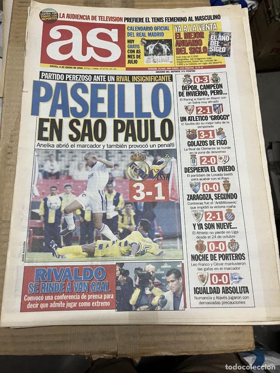 Coleccionismo deportivo: AS (6-1-2000)MUNDIAL CLUBS REAL MADRID 3-1 NASSR ANELKA RIVALDO VAN GAAL DEPORTIVO CORU&Ntilde;A 0-3 RACING