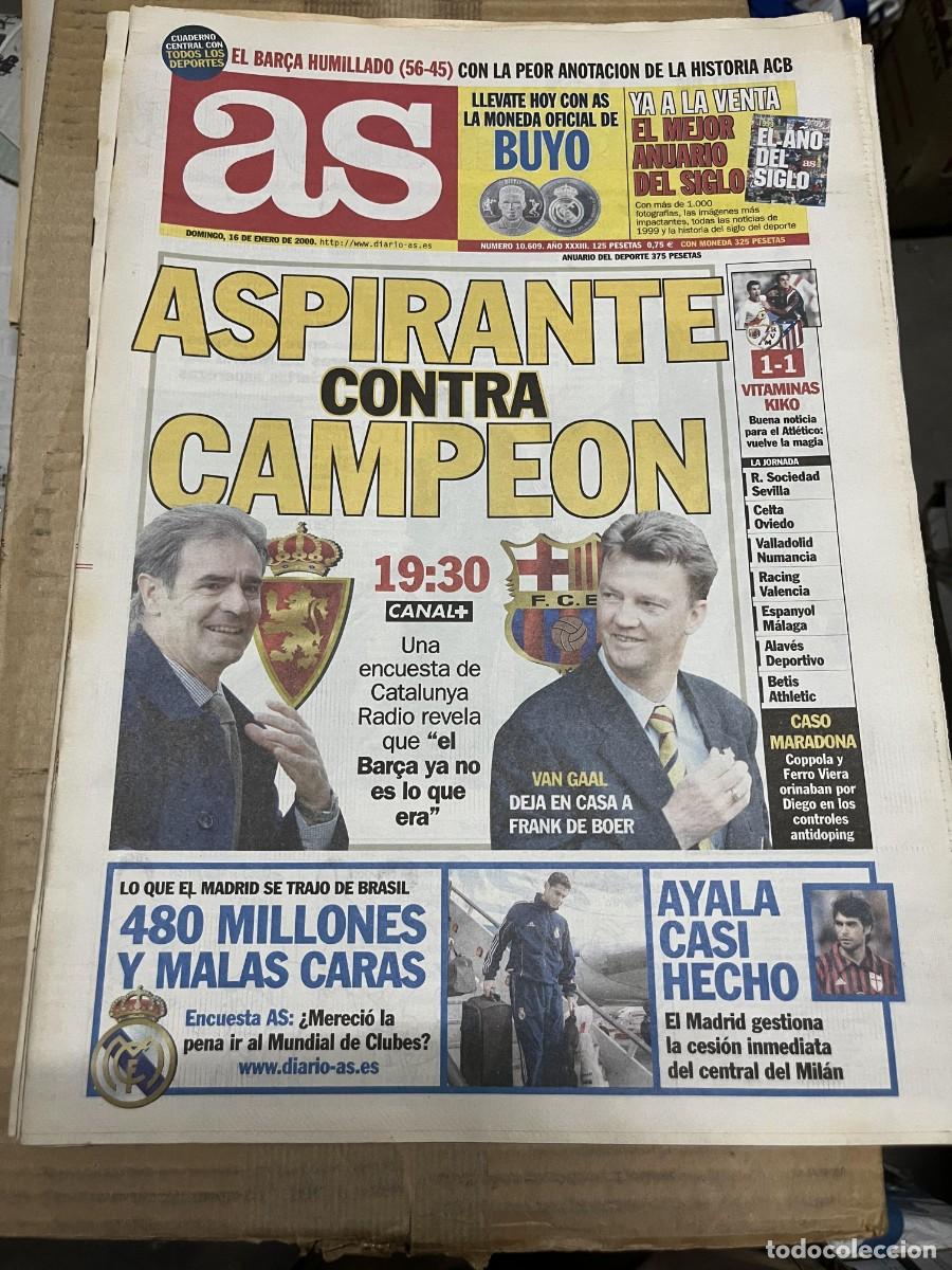 Coleccionismo deportivo: AS (16-1-2000) ZARAGOZA BARCELONA AYALA MILAN REAL MADRID VAN GAAL RAYO 1-1 ATLETICO