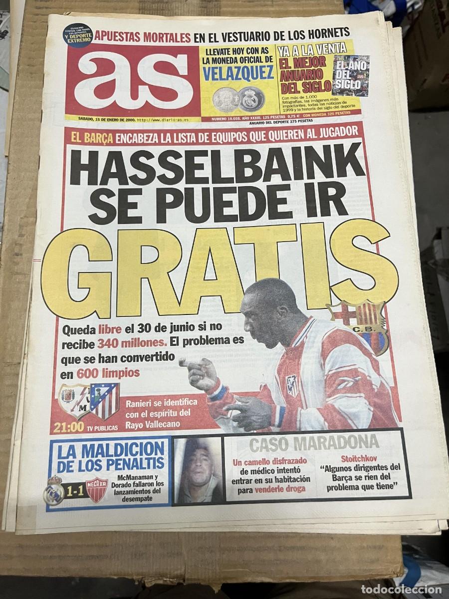 Coleccionismo deportivo: AS (15-1-2000) HASSELBAINK RAYO VALLECANO ATLETICO MUNDIAL CLUB REAL MADRID 1-1 NECAXA MARADONA