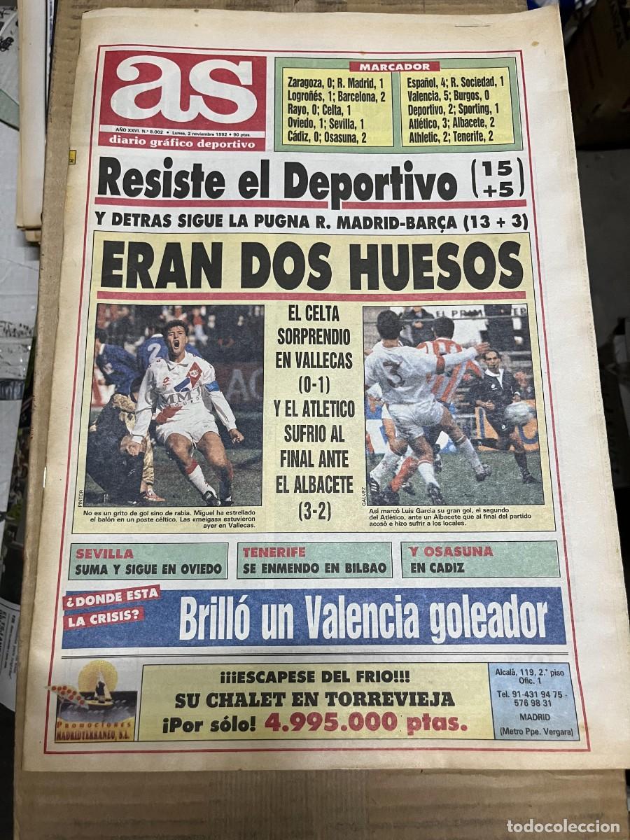 Coleccionismo deportivo: AS (2-11-1992) LIDER DEPORTIVO CORU&Ntilde;A RAYO 0-1 CELTA VIGO ATLETICO 3-2 ALBACETE JORNADA LIGA