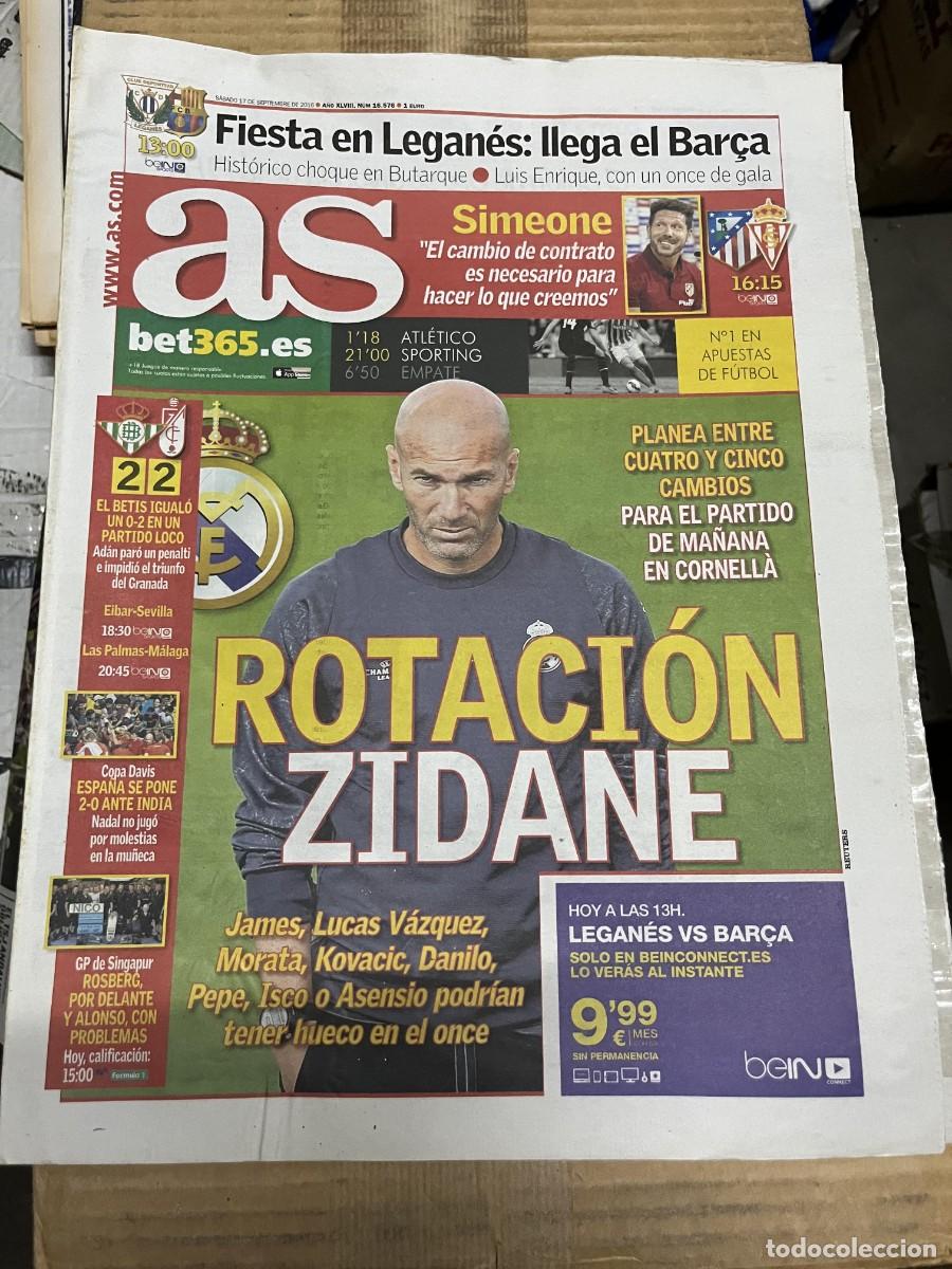 Coleccionismo deportivo: AS (17-9-2016) REAL MADRID ZIDANE HOY ATLETICO SPORTING GIJON JORNADA LIGA SIMEONE
