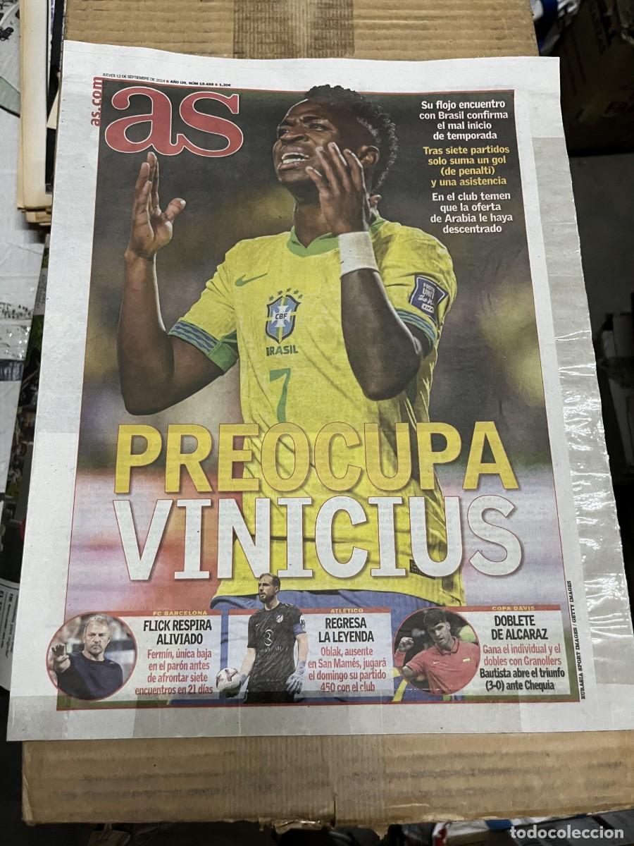Coleccionismo deportivo: AS (12-9-2024) PREOCUPA VINICUS BRASIL FLICK JAN OBLAK DOBLETE ALCARAZ