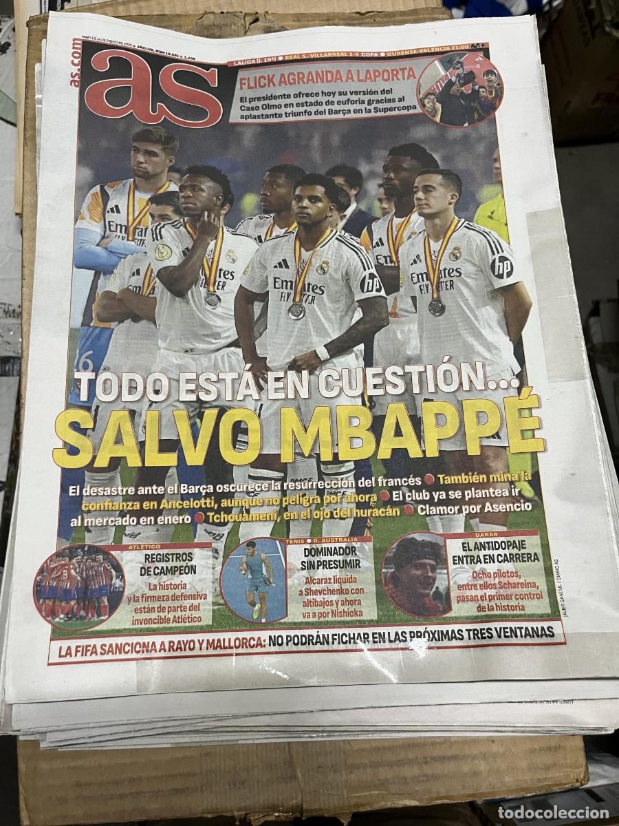 Coleccionismo deportivo: AS (14-1-2025) LAPORTA CASO OLMO HANSI FLICK CAMPEON FINAL SUPERCOPA BARCELONA REAL MADRID