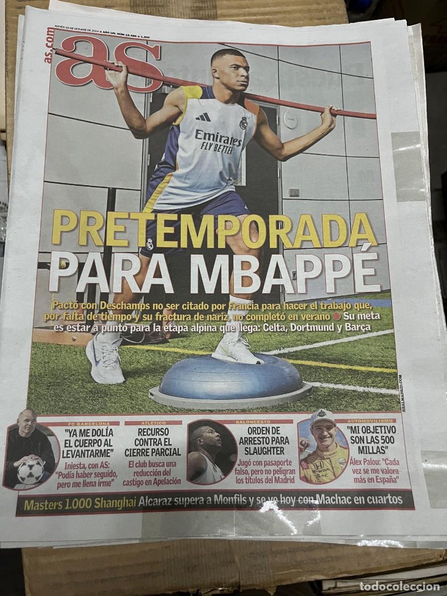 Coleccionismo deportivo: AS (10-10-2024) PRETEMPORADA PARA MBAPPE REAL MADRID ANDRES INIESTA SLAUGHTER ALEX PALOU