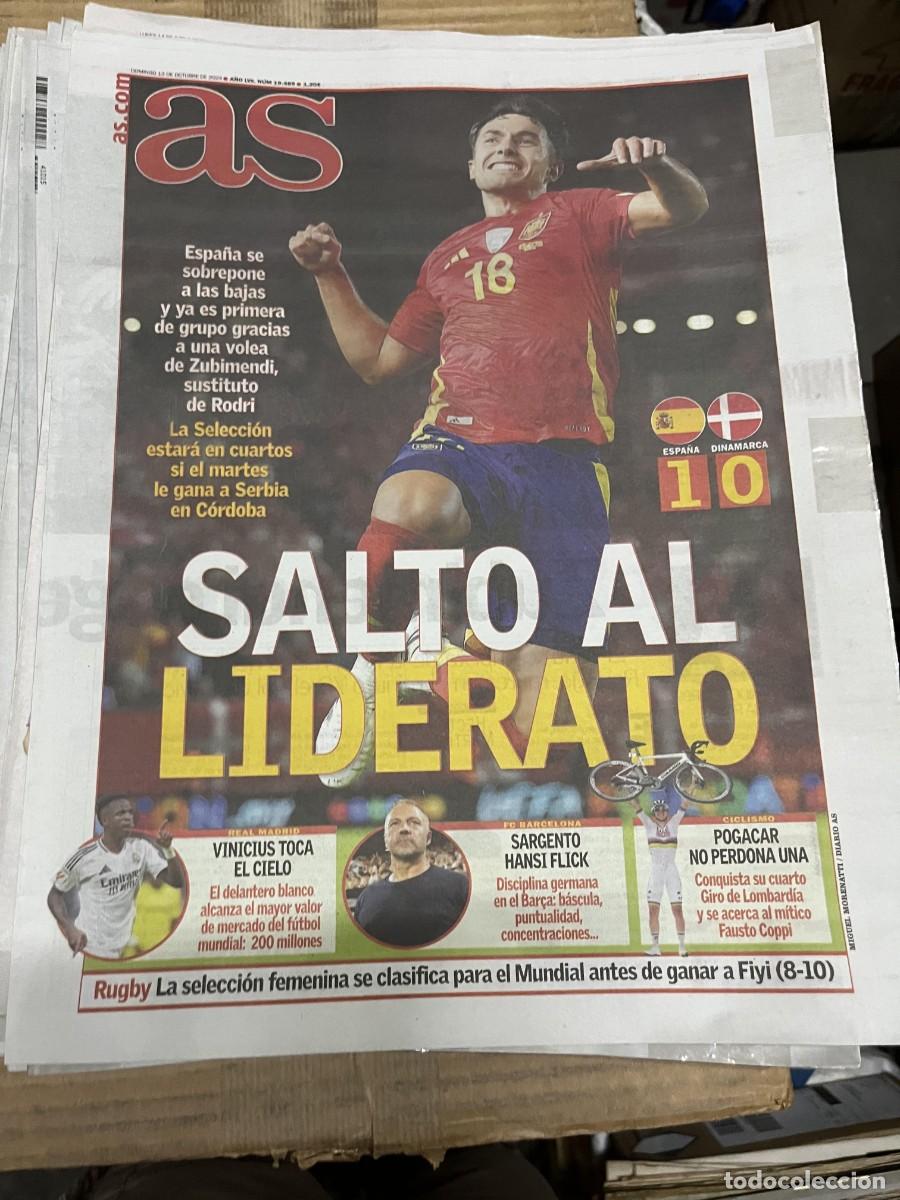 Coleccionismo deportivo: AS (13-10-2024) SELECCION ESPA&Ntilde;OLA ESPA&Ntilde;A 1-0 DINAMARCA ZUBIMENDI VINICIUS HANSI FLICK POGACAR
