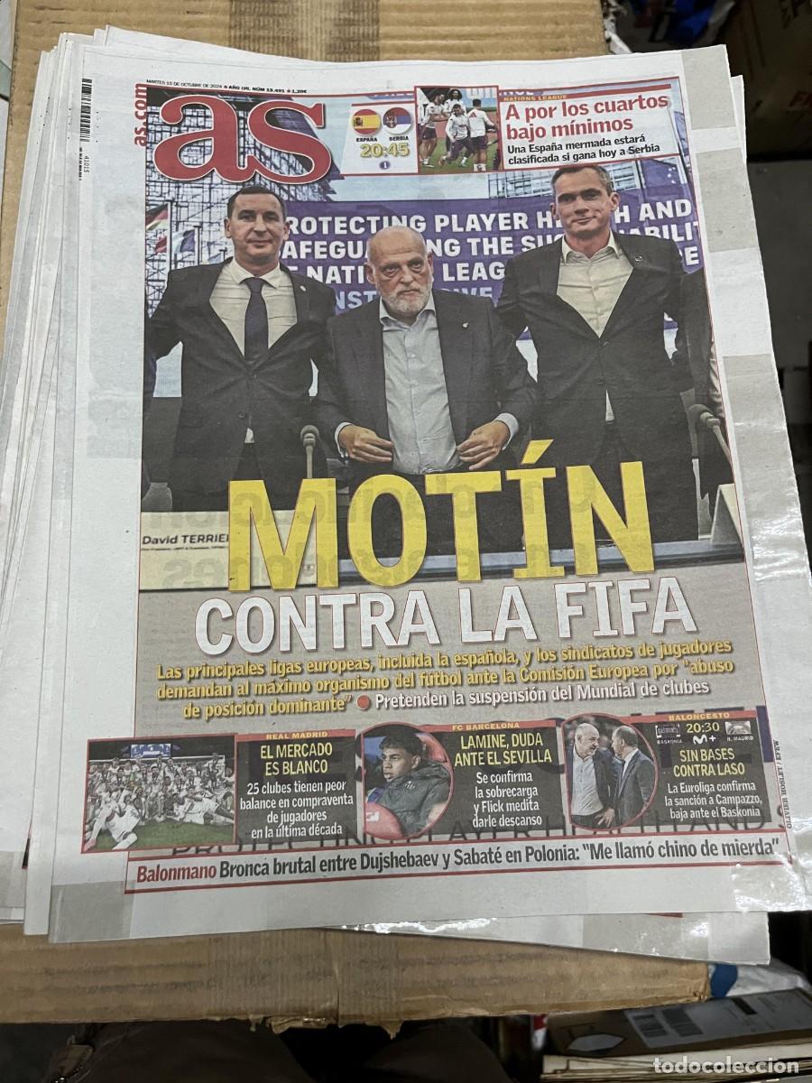Coleccionismo deportivo: AS (15-10-2024) MOTIN CONTRA LA FIFA HOY ESPA&Ntilde;A SELECCION ESPA&Ntilde;OLA SERBIA