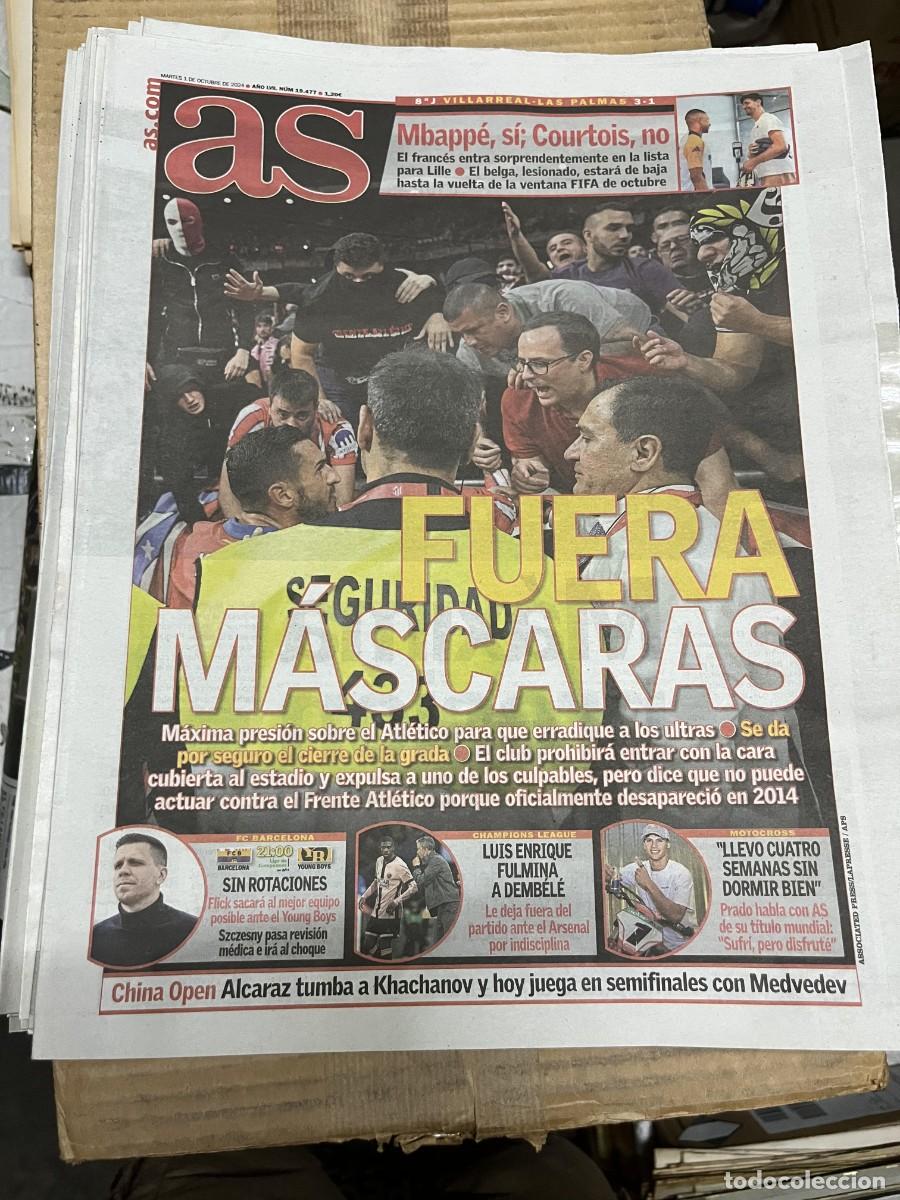 Coleccionismo deportivo: AS (1-10-2024) MBAPPE COURTOIS VILLARREAL LAS PALMAS FRENTE ATLETICO MADRID BARCELONA YOUNG BOYS