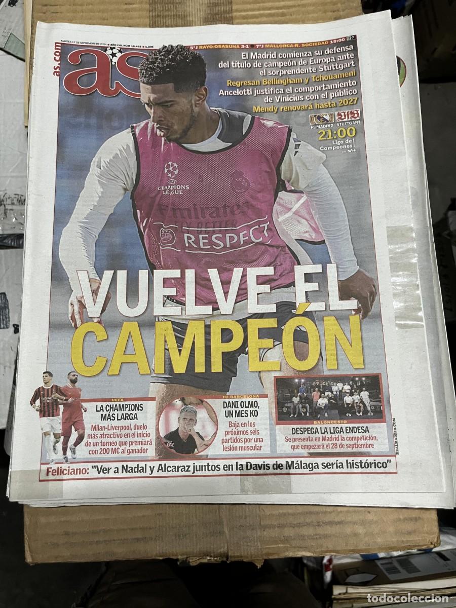 Coleccionismo deportivo: AS (17-9-2024) HOY CHAMPIONS REAL MADRID STUTTGART BELLINGHAM MILAN LIVERPOOL DANI OLMO