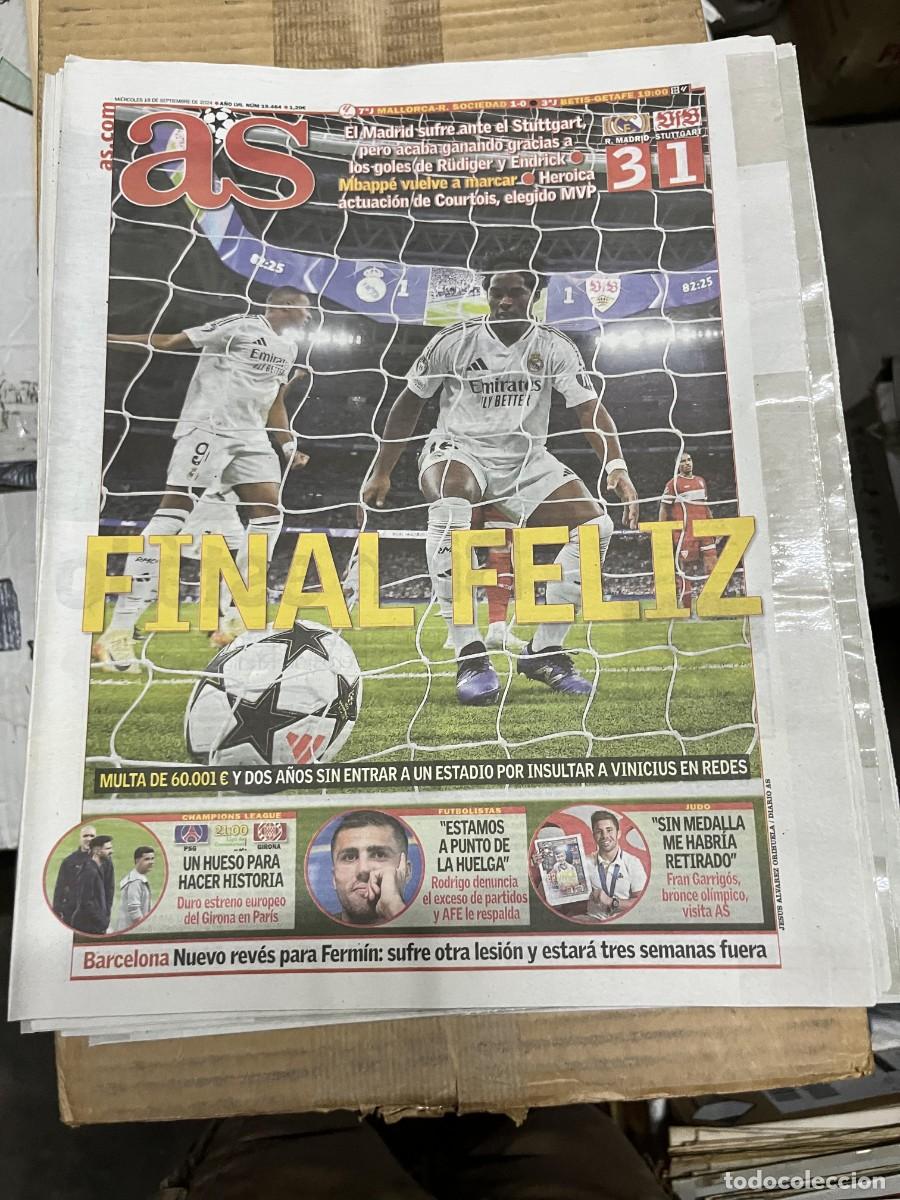 Coleccionismo deportivo: AS (18-9-2024) CHAMPIONS REAL MADRID 3-1 STUTTGART MBAPPE ENDRICK PSG GIRONA RODRI FRAN GARRIGOS