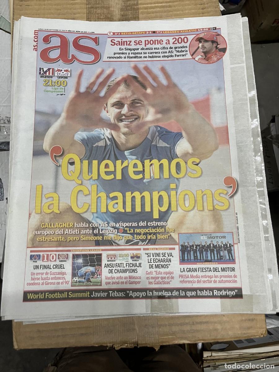 Coleccionismo deportivo: AS (19-9-2024) GALLAGHER CHAMPIONS ATLETICO MADRID LEIPZIG FORMULA 1 CARLOS SAINZ GIRONA 1-0 PSG