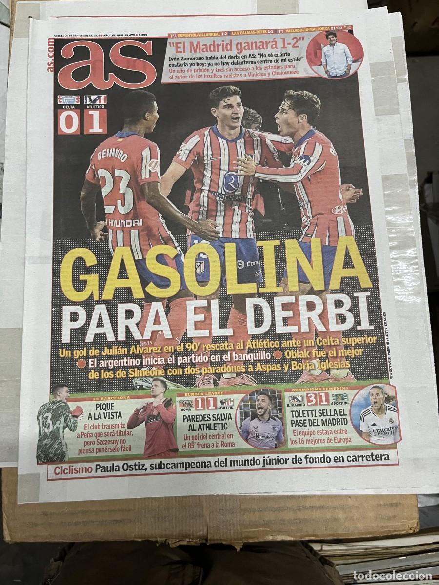 Coleccionismo deportivo: AS (27-9-2024) CELTA VIGO 0-1 ATLETICO MADRID JULIAN ALVAREZ ZAMORANO ROMA 1-1 ATHLETIC BILBAO