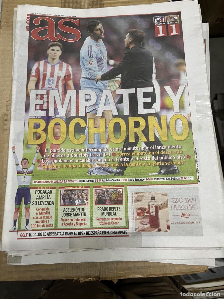 Coleccionismo deportivo: AS (30-9-2024) JORNADA LIGA DERBI ATLETICO 1-1 REAL MADRID MECHEROS COURTOIS POGACAR